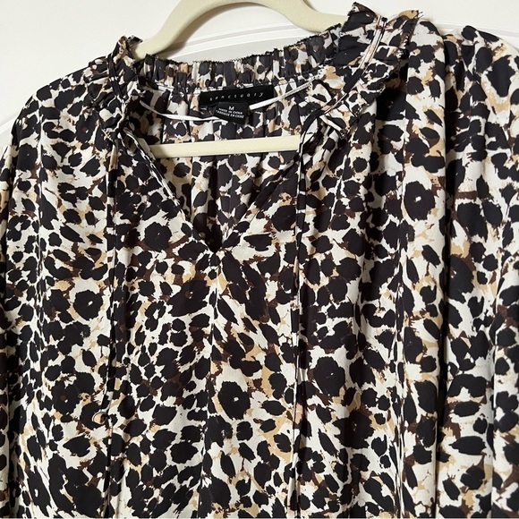 Sanctuary Ruffled Tie Neck Cheetah Print Chiffon Blouse - Picture 3 of 7